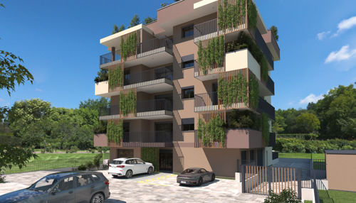 Rendering della palazzina Carnago 2.0 Living Center vista dall’esterno