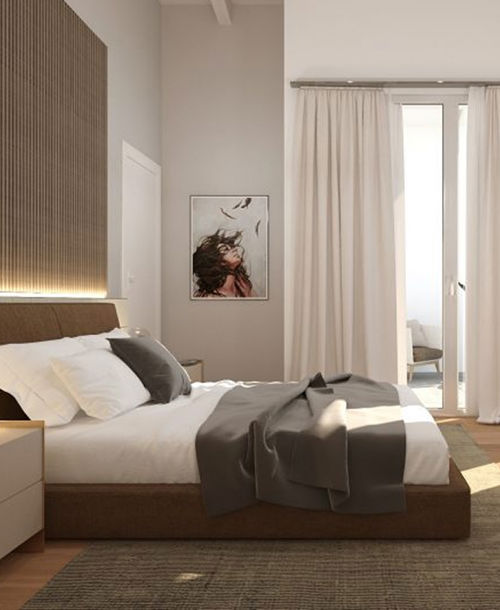 Rendering dell’interior design di una camera da letto del complesso