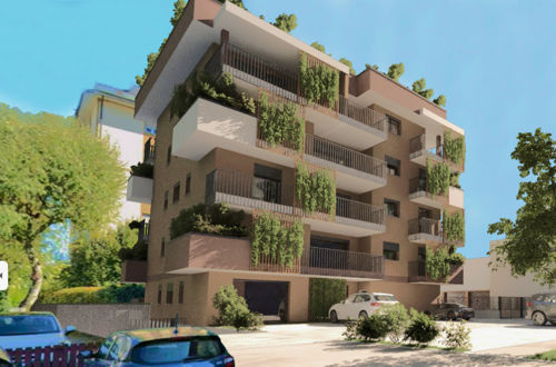 Rendering della palazzina Carnago 2.0 Living Center vista dal basso