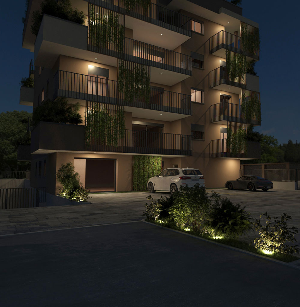 Rendering del complesso Carnago 2.0 Living Center, una residenza in costruzione nel centro di Carnago, provincia di Varese.